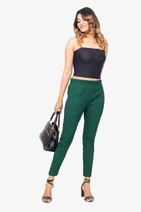 Line Slub Lycra Cotton Kurti Pant (LRB) - Free Size, B Green