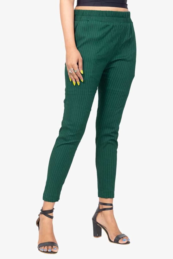 Line Slub Lycra Cotton Kurti Pant (LRB) - Free Size, B Green