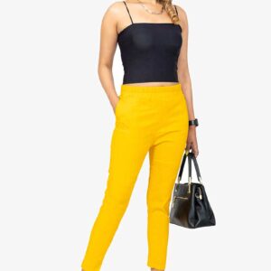 Line Slub Lycra Cotton Kurti Pant (LRB) - Free Size, Mustered Yellow