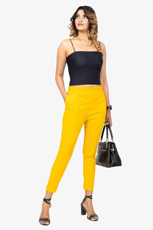 Line Slub Lycra Cotton Kurti Pant (LRB) - Free Size, Mustered Yellow
