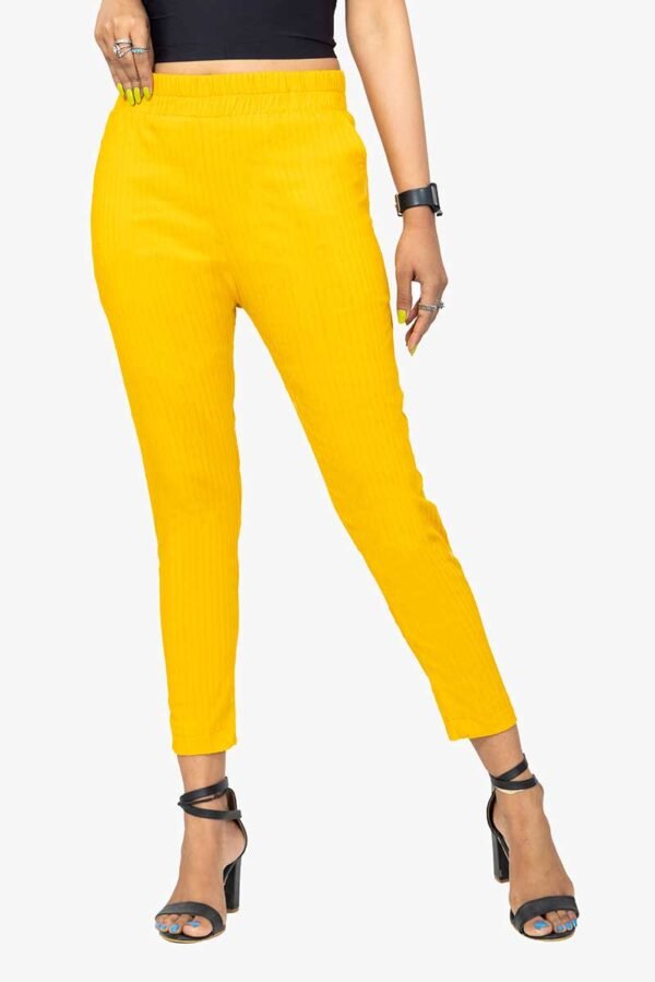 Line Slub Lycra Cotton Kurti Pant (LRB) - Free Size, Mustered Yellow