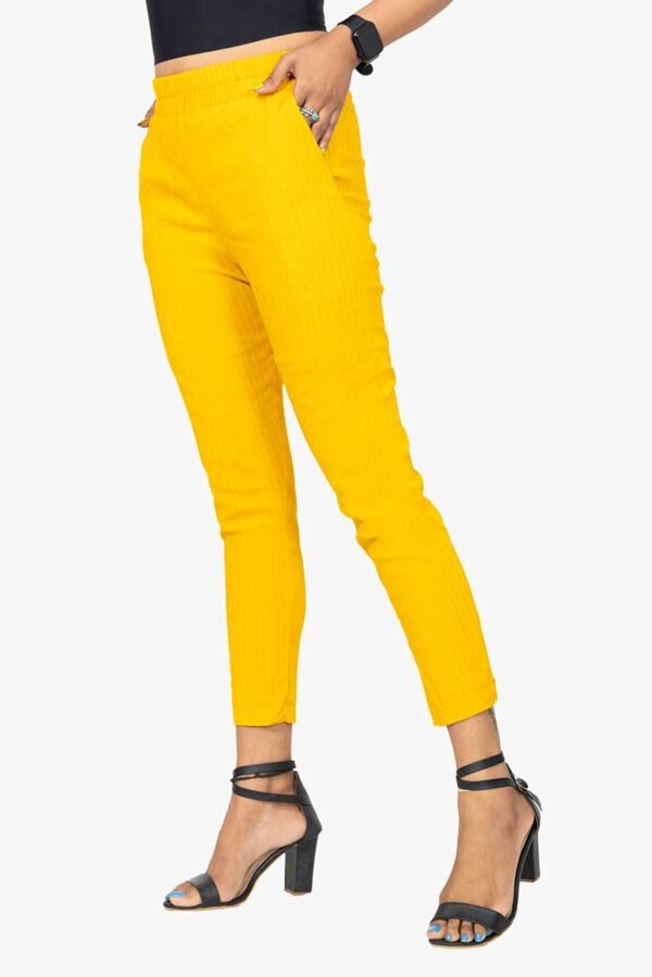 Line Slub Lycra Cotton Kurti Pant (LRB) - Free Size, Mustered Yellow