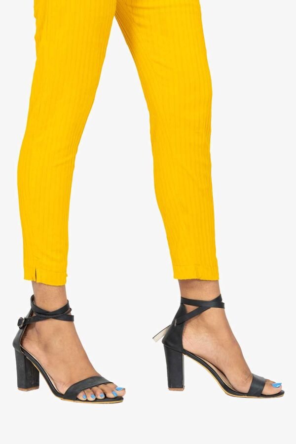 Line Slub Lycra Cotton Kurti Pant (LRB) - Free Size, Mustered Yellow