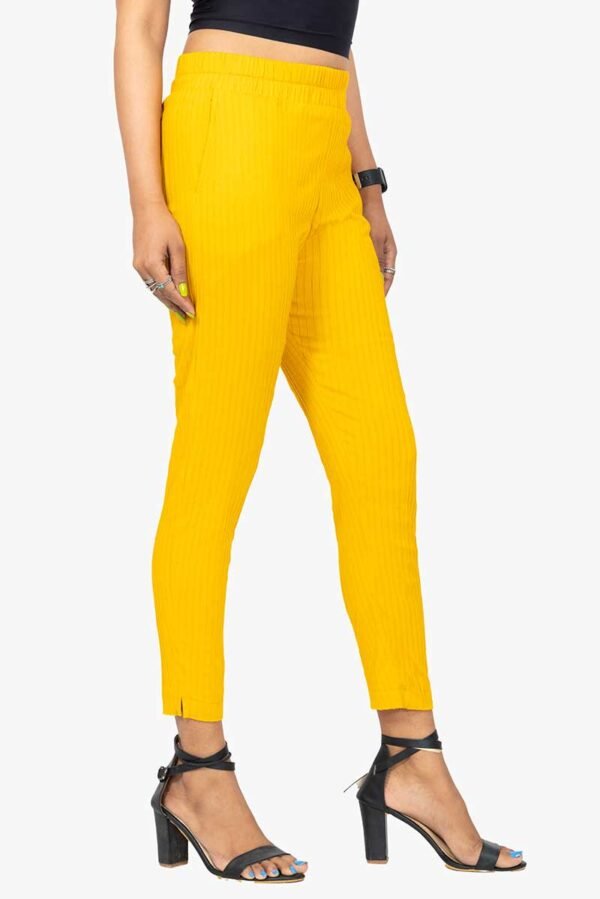 Line Slub Lycra Cotton Kurti Pant (LRB) - Free Size, Mustered Yellow