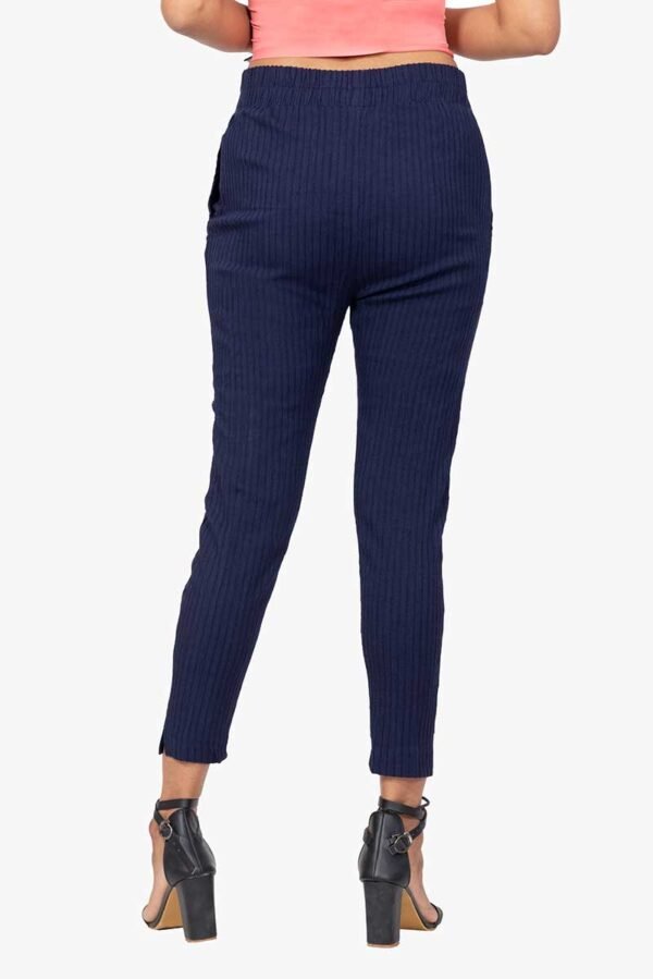 Line Slub Lycra Cotton Kurti Pant - Free Size, Navy Blue