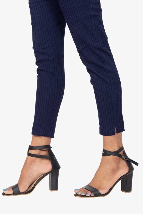 Line Slub Lycra Cotton Kurti Pant - Free Size, Navy Blue