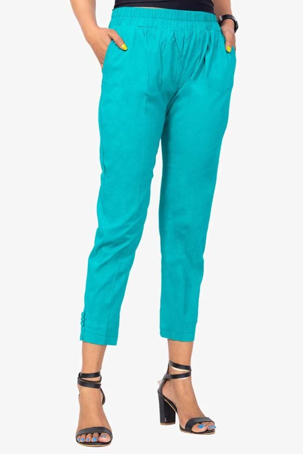 Line Slub Lycra Cotton Kurti Pant (LRB) - Free Size, Rama Green
