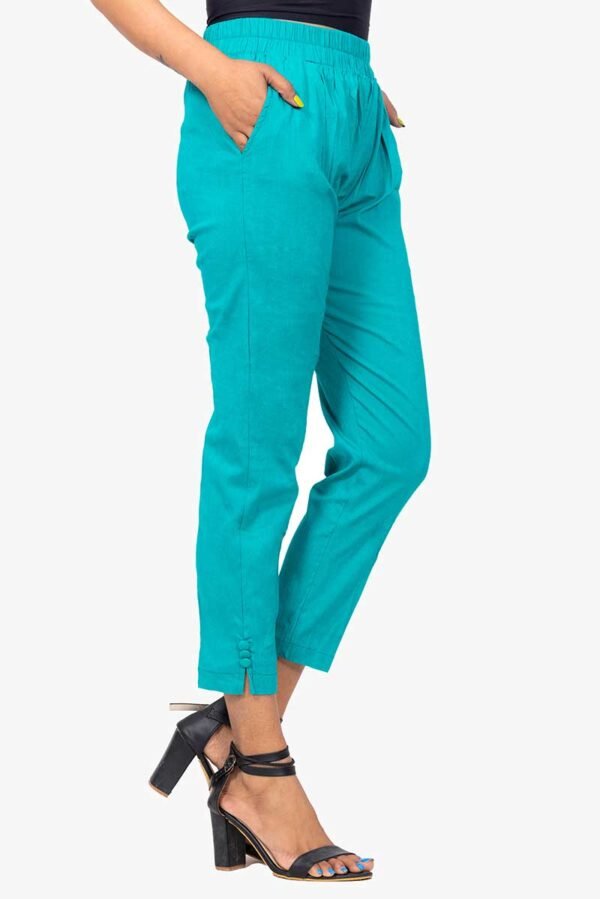 Line Slub Lycra Cotton Kurti Pant (LRB) - Free Size, Rama Green
