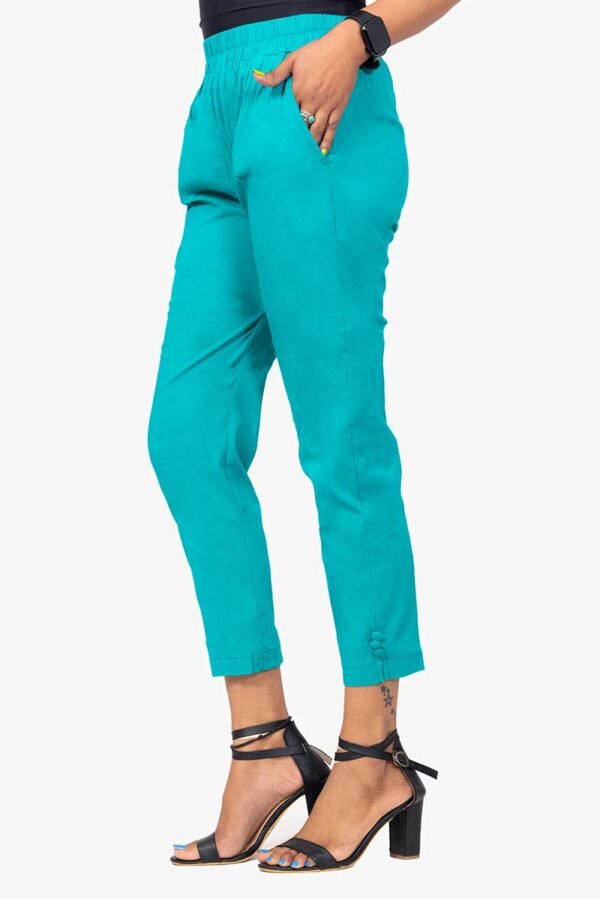Line Slub Lycra Cotton Kurti Pant (LRB) - Free Size, Rama Green