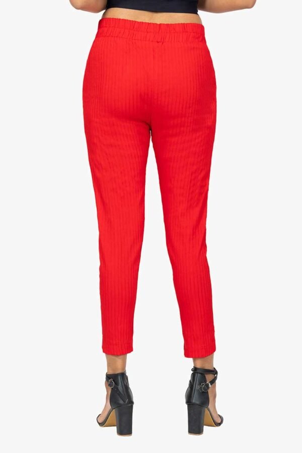 Line Slub Lycra Cotton Kurti Pant (LRB) - Free Size, Red Colour