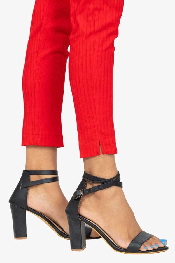Line Slub Lycra Cotton Kurti Pant (LRB) - Free Size, Red Colour