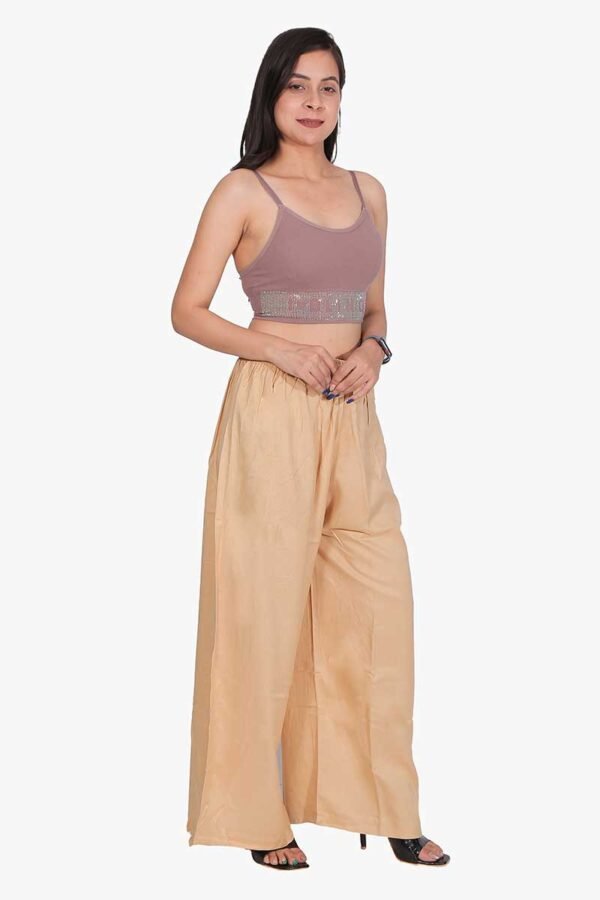 100% Pure Rayon Cotton Palazzo - Free Size, Chiku Colour