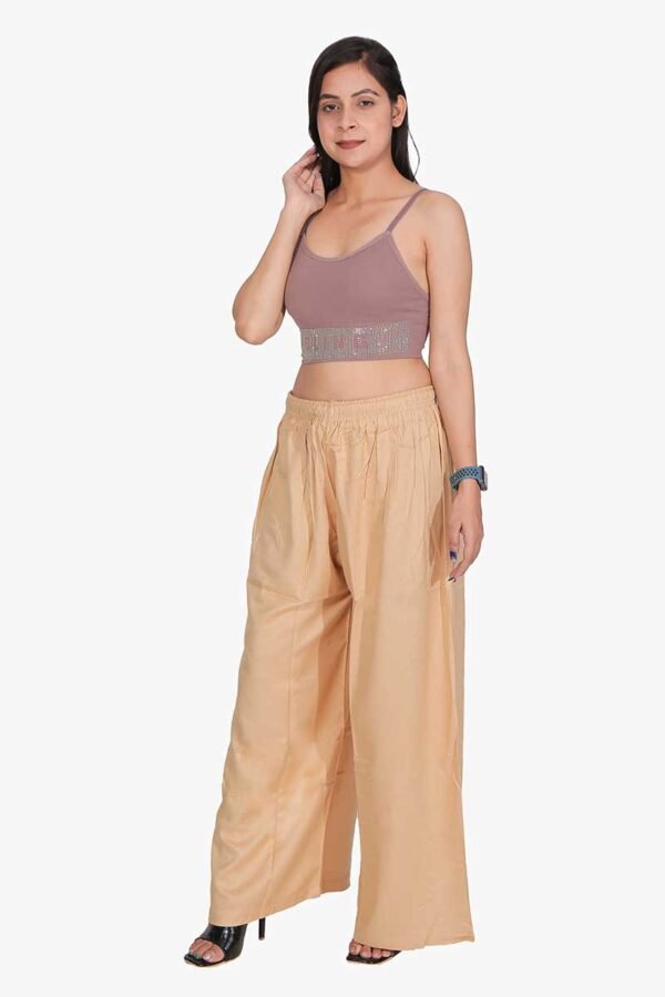 100% Pure Rayon Cotton Palazzo - Free Size, Chiku Colour