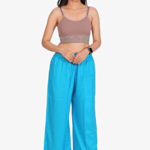 Pure Rayon Cotton Palazzo - Free Size, Firozi Colour