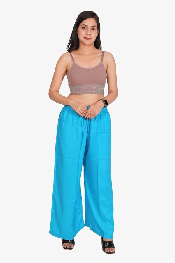 Pure Rayon Cotton Palazzo - Free Size, Firozi Colour