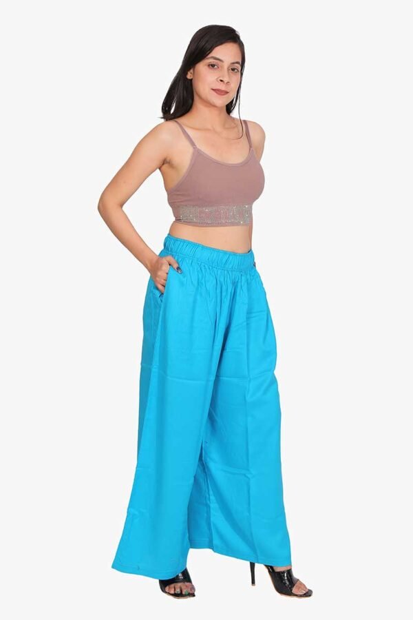 Pure Rayon Cotton Palazzo - Free Size, Firozi Colour