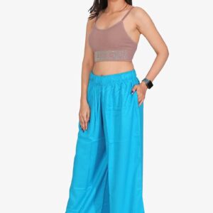 Pure Rayon Cotton Palazzo - Free Size, Firozi Colour