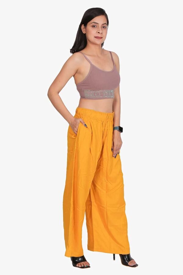 100% Pure Rayon Cotton Palazzo - Free Size, Mustered Yellow