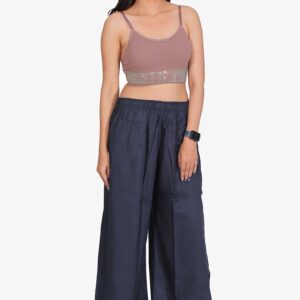 100% Pure Rayon Cotton Palazzo - Free Size, Navy Blue