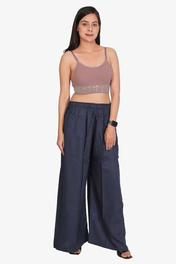 100% Pure Rayon Cotton Palazzo - Free Size, Navy Blue