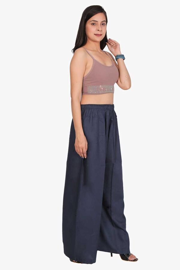 100% Pure Rayon Cotton Palazzo - Free Size, Navy Blue