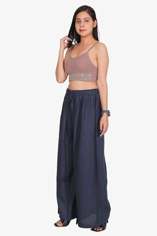 100% Pure Rayon Cotton Palazzo - Free Size, Navy Blue