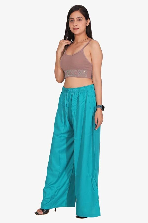 100% Pure Rayon Cotton Palazzo - Free Size, Rama Green