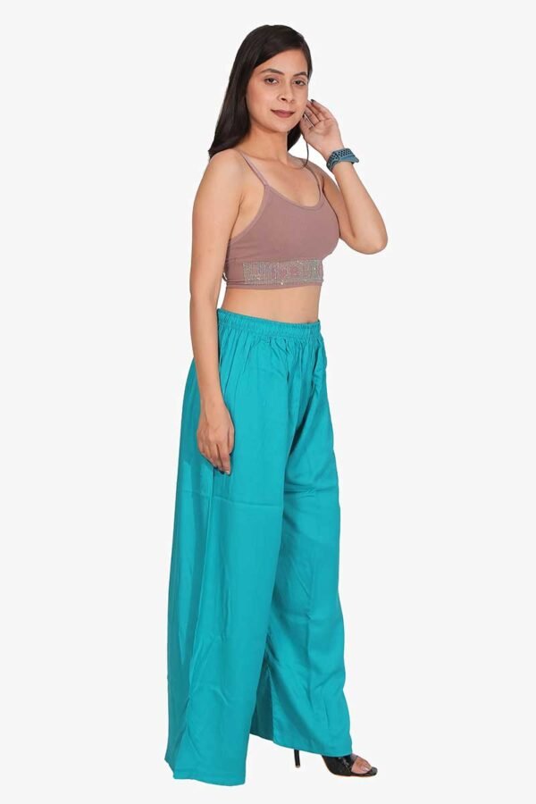 100% Pure Rayon Cotton Palazzo - Free Size, Rama Green