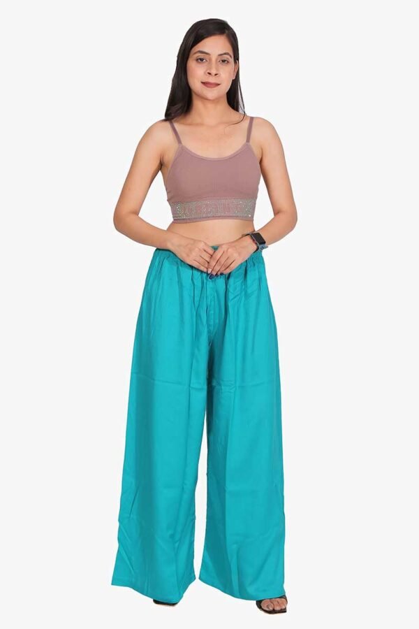 100% Pure Rayon Cotton Palazzo - Free Size, Rama Green