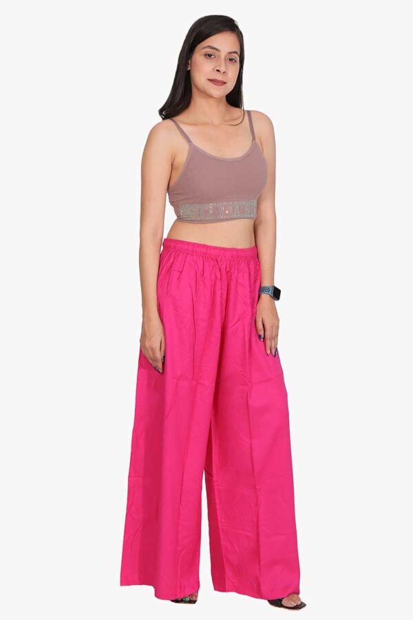100% Pure Rayon Cotton Palazzo - Free Size, Rani Colour
