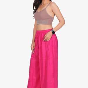 100% Pure Rayon Cotton Palazzo - Free Size, Rani Colour