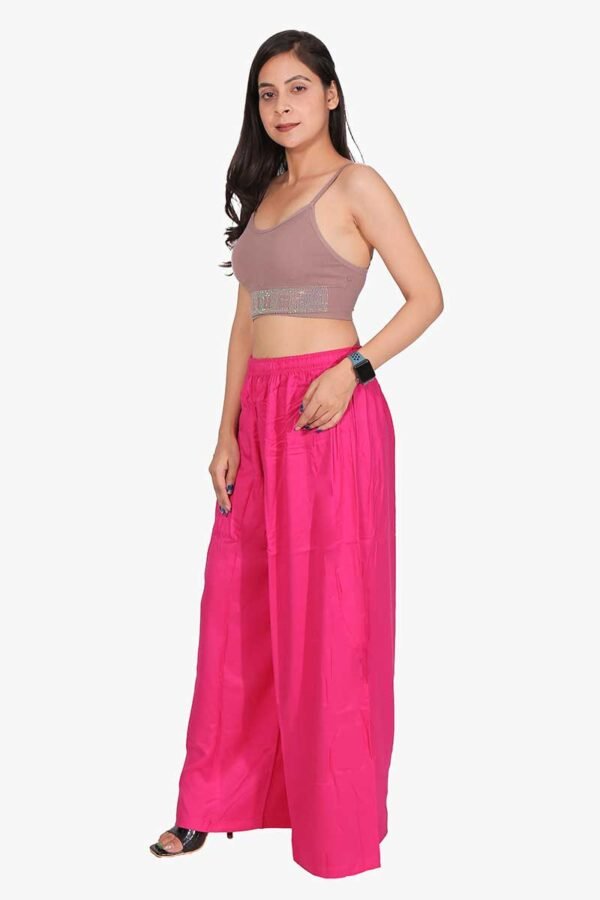 100% Pure Rayon Cotton Palazzo - Free Size, Rani Colour