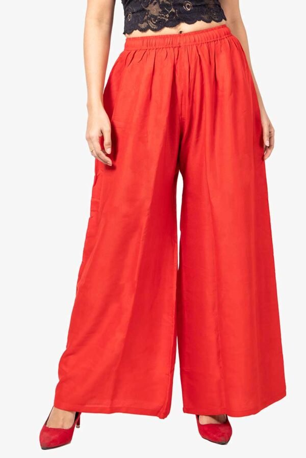 Pure Rayon Cotton Palazzo - Free Size, Red Colour