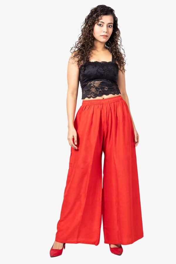 Pure Rayon Cotton Palazzo - Free Size, Red Colour