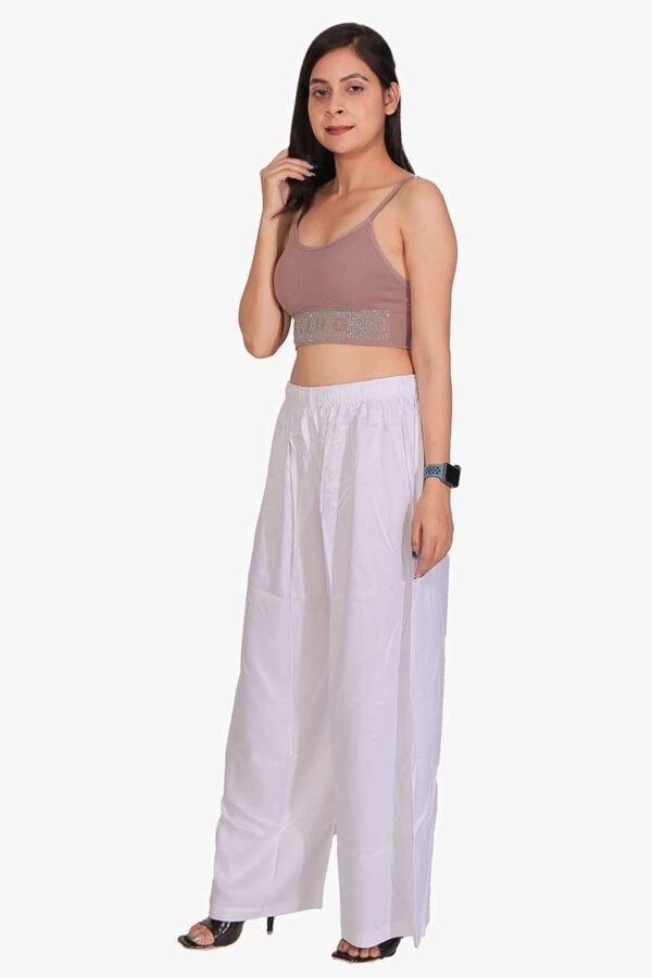 100% Pure Rayon Cotton Palazzo - Free Size, White Colour
