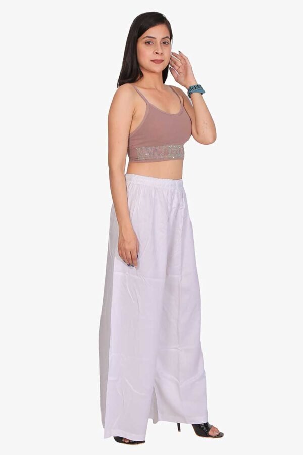 100% Pure Rayon Cotton Palazzo - Free Size, White Colour