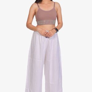 100% Pure Rayon Cotton Palazzo - Free Size, White Colour