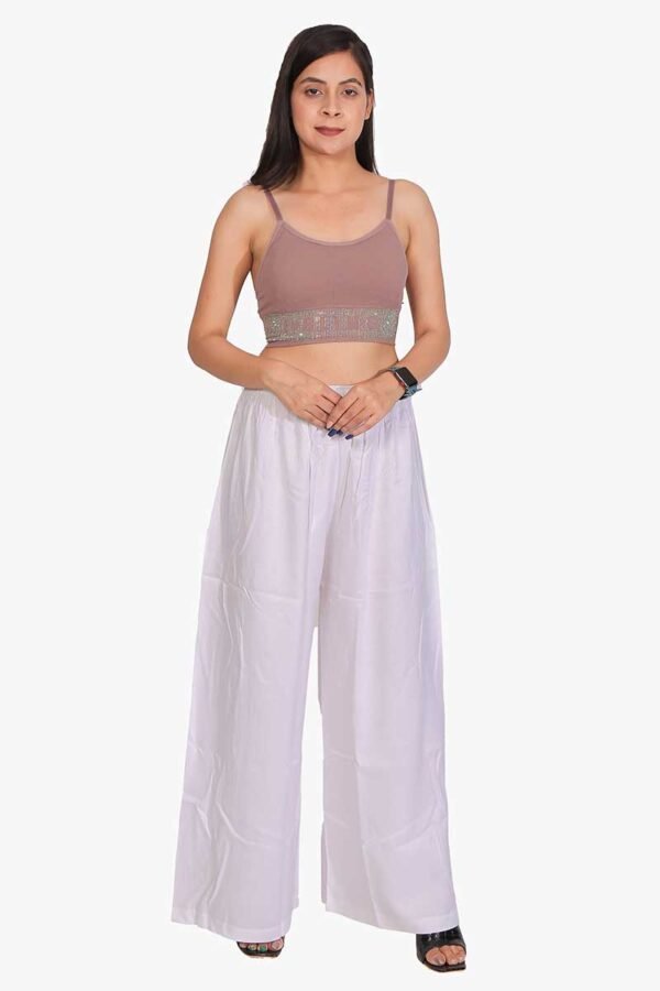 100% Pure Rayon Cotton Palazzo - Free Size, White Colour