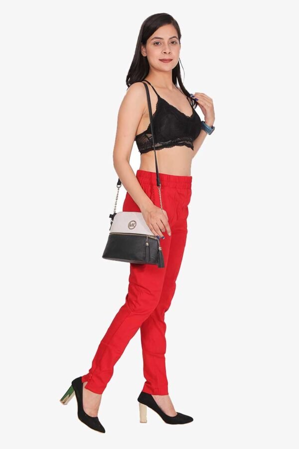 4 Way Slub Lycra Cotton Pant - Free Size, Red
