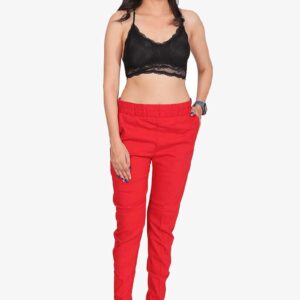 4 Way Slub Lycra Cotton Pant - Free Size, Red