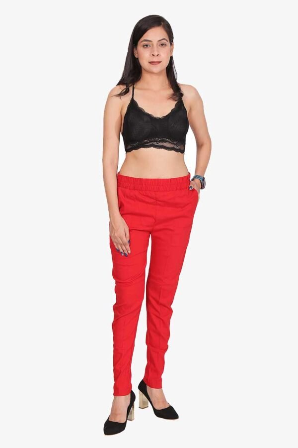 4 Way Slub Lycra Cotton Pant - Free Size, Red