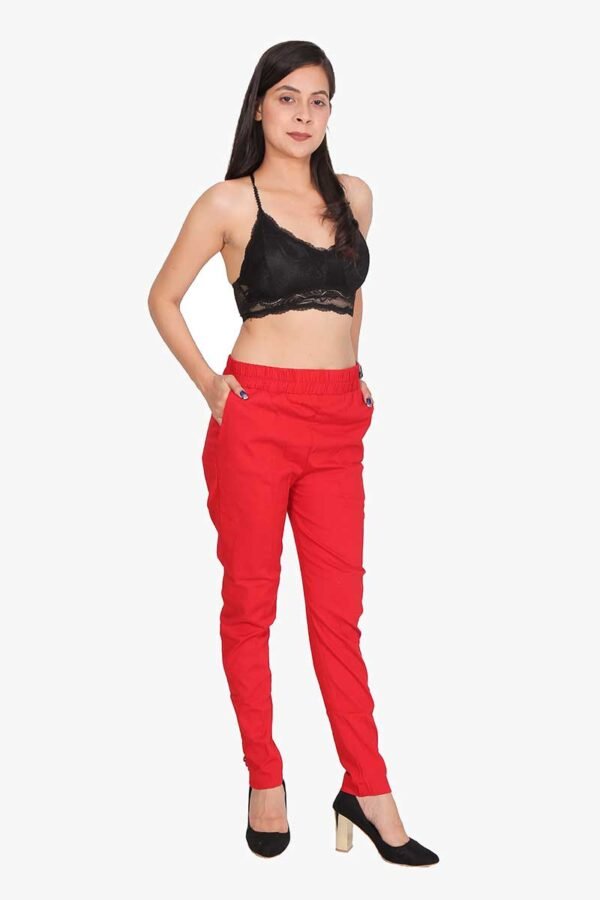 4 Way Slub Lycra Cotton Pant - Free Size, Red
