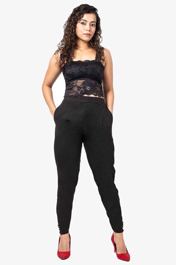 Slub Lycra Cotton Pant - Free Size, Black Colour
