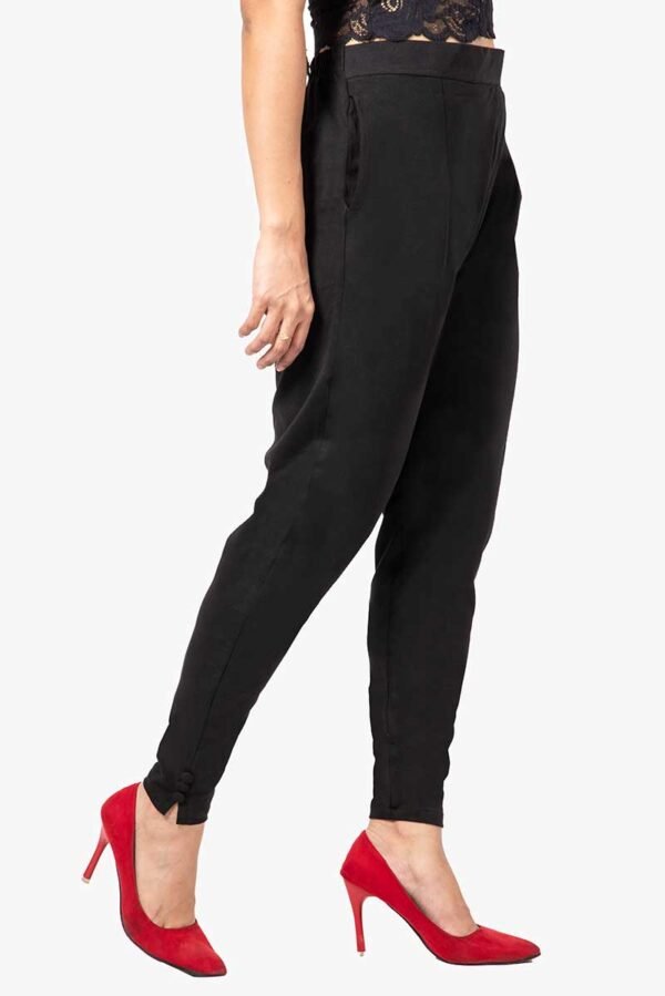Slub Lycra Cotton Pant - Free Size, Black Colour