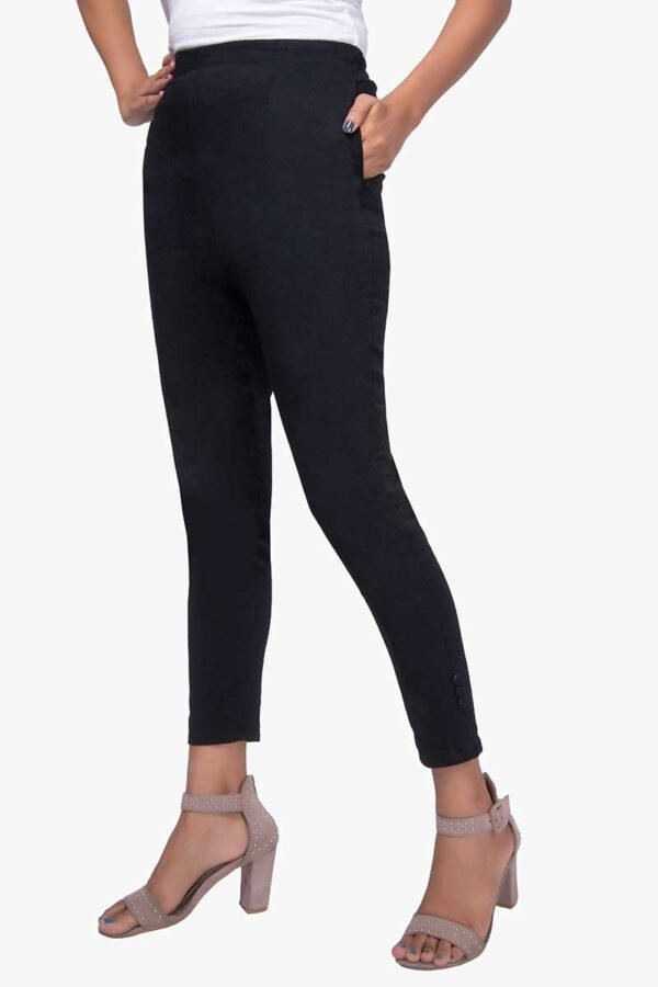 4 Way Slub Lycra Cotton Pant - Free Size, Black