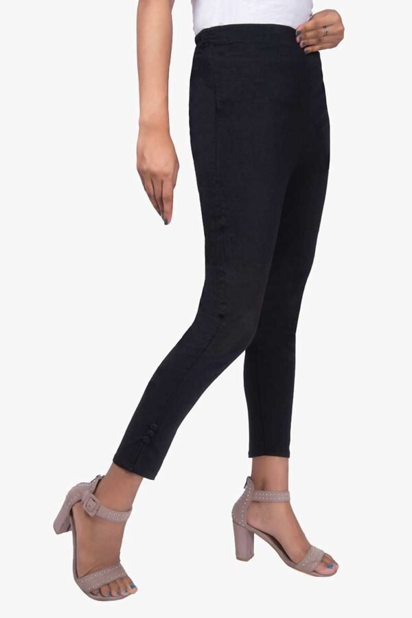 4 Way Slub Lycra Cotton Pant - Free Size, Black