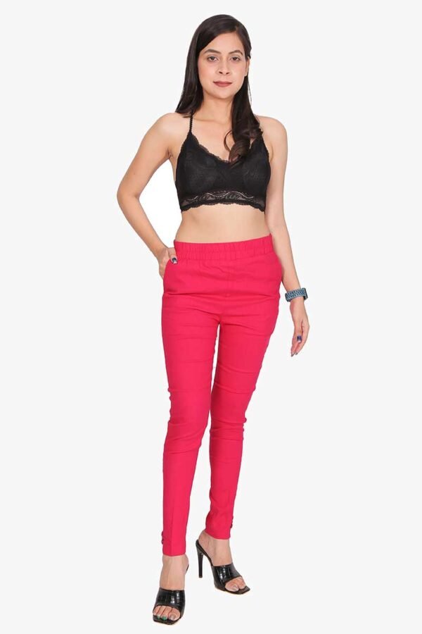 4 Way Slub Lycra Cotton Pant - Free Size, Rani Colour