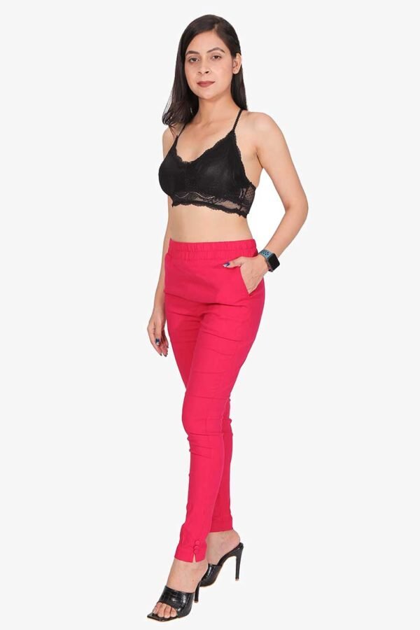 4 Way Slub Lycra Cotton Pant - Free Size, Rani Colour