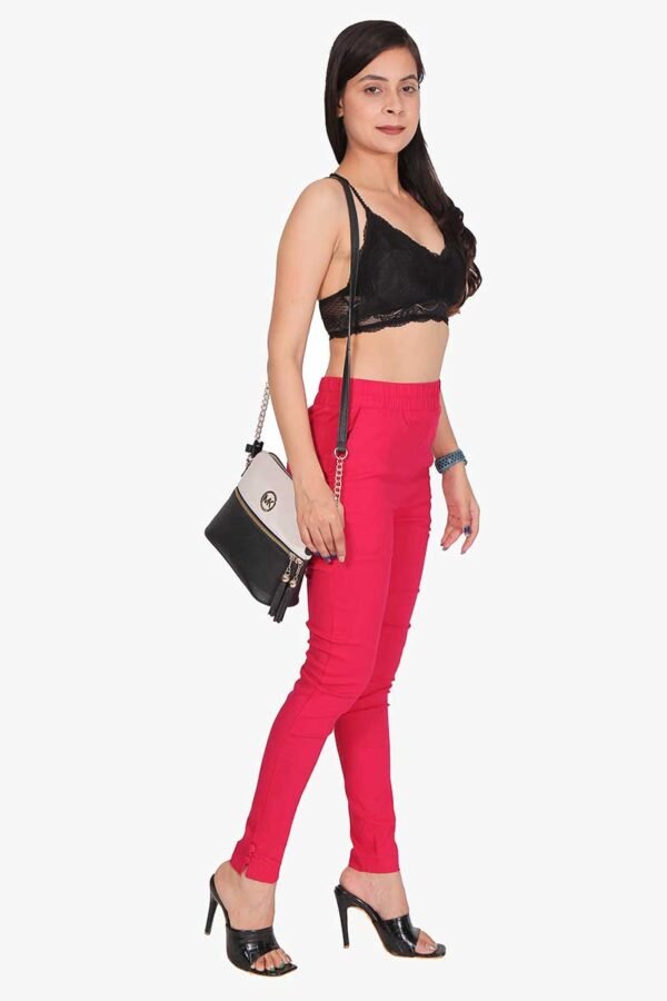 4 Way Slub Lycra Cotton Pant - Free Size, Rani Colour