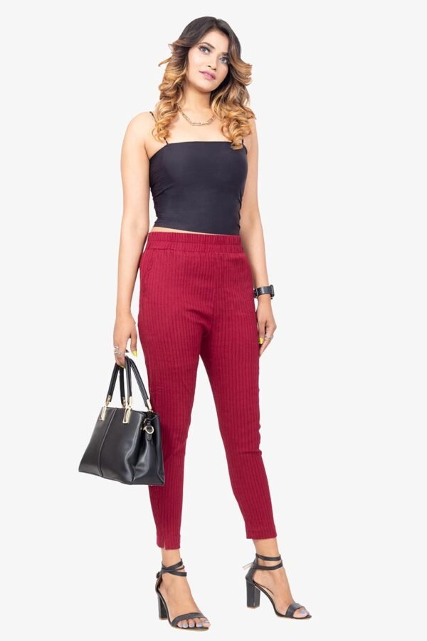 Line Slub Lycra Cotton Pant (LRB) - Maroon